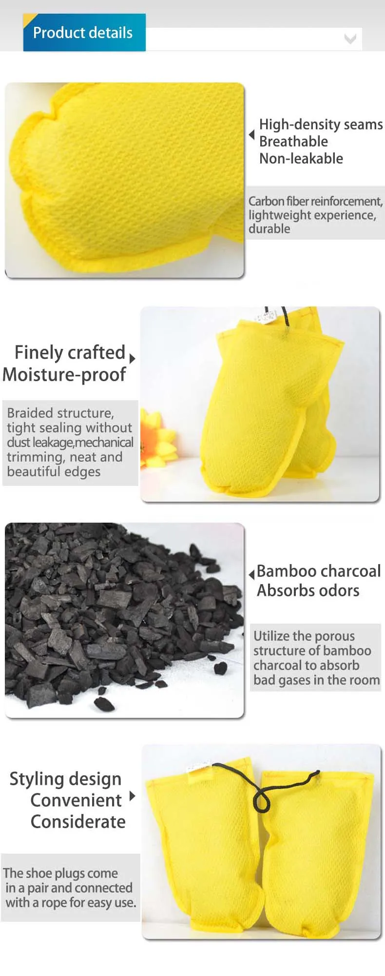 Bamboo Charcoal Shoe Inserts Activated Carbon Shoe Deodorizers Sweat Absorbing Odor Eliminator Moisture Absorbing Shoe Dryer view 3
