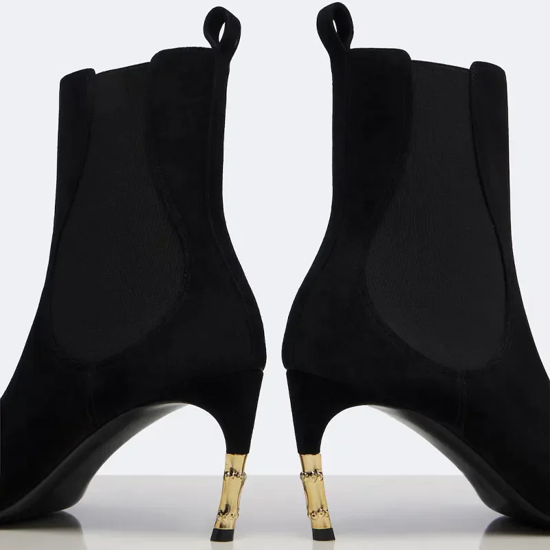 2026 New Low Heel Knee High Boots with Pointed Kitten Heels and Elastic Fabric Autumn and Winter Fashionable Mid Length Boots