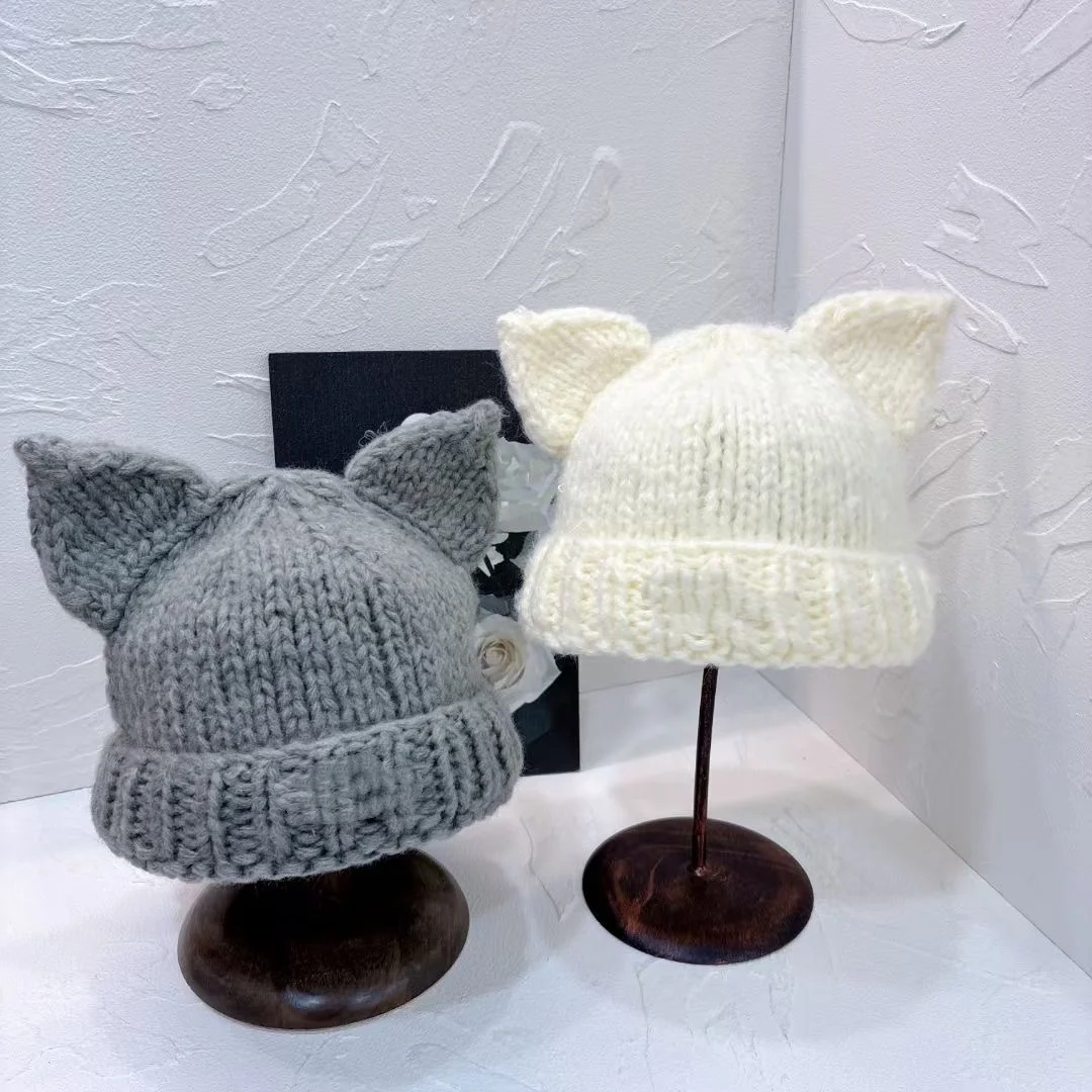 

Women's Autumn Winter Cat Ear Hat Age Reducing Knitted Style Attractive Super Matching Daily Matching Super Eye Catching