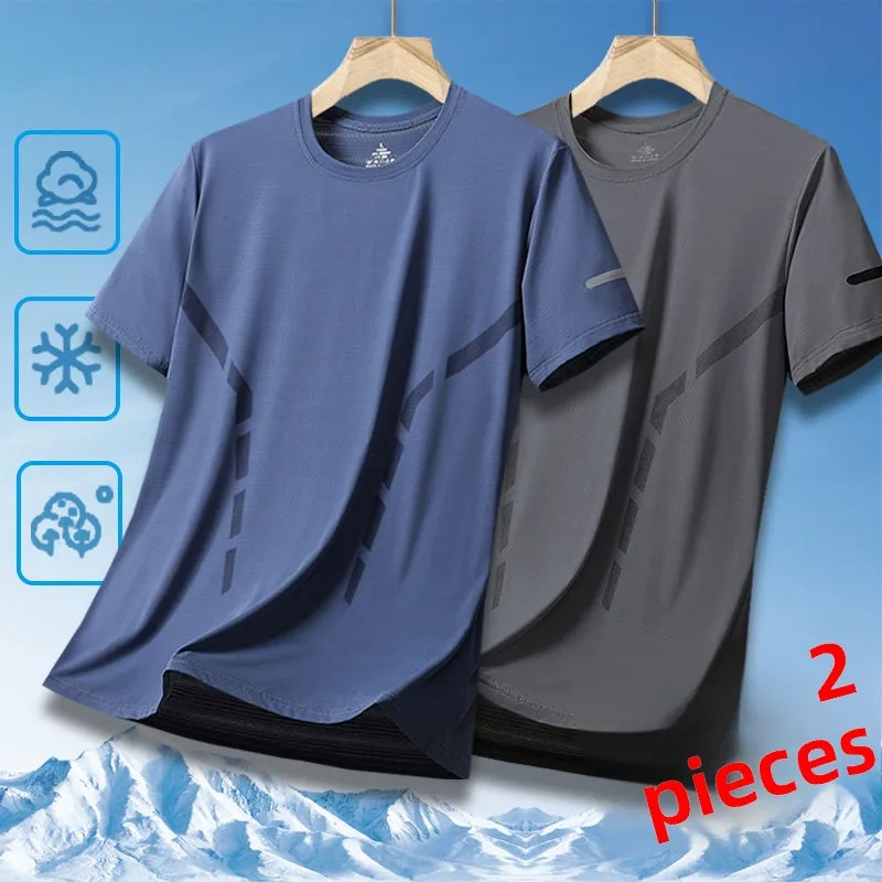 Ice Silk Men's T-Shirt Quick Dry Thin Short Sleeve Breathable Half Sleeve Large Size Casual Sporty Trendy round Neck Short Sl... image 5