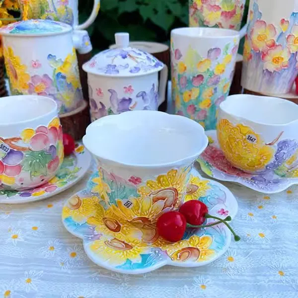 

High Temperature Firing Underglaze Color Hand-painted Fahua Enamel Coffee Cup&Saucer Afternoon Tea Cup2