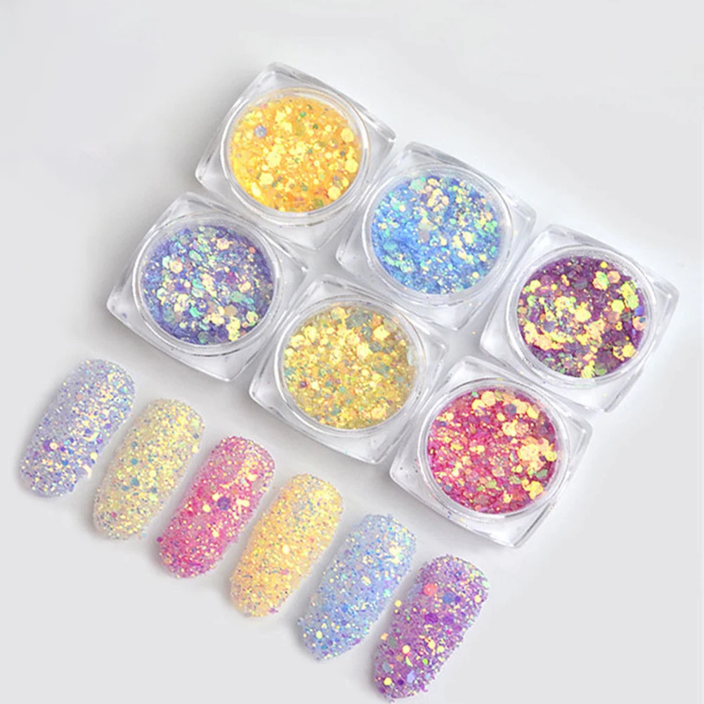 

6pcs Multicolor Glitter Powder Sparkle Diy Manicure Fine Sequins Mixed Colors B001-B006 Nail Art Decoration Accessories Nail