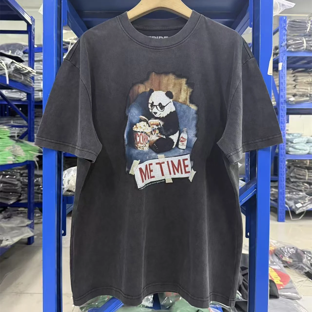 Washed Vintage SAINT Panda Me Time T Shirt Men Women Best Quality Tee Tops T-Shirt