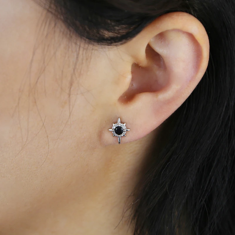 New Iced Out Bling Pave  Cubic Zirconia Unique Round Square Star Earrings Simple Black Fashion Women's Ear Jewelry