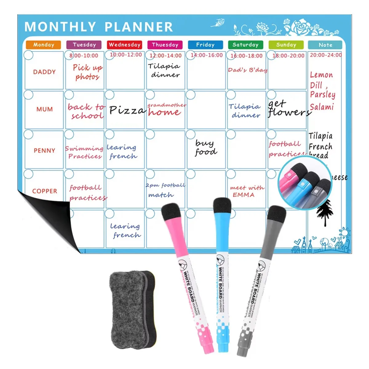 Magnetic Dry Erase Monthly Calendar Set-Magnetic White Board Weekly Planner & Grocery Organizer for Kitchen Refrigerator