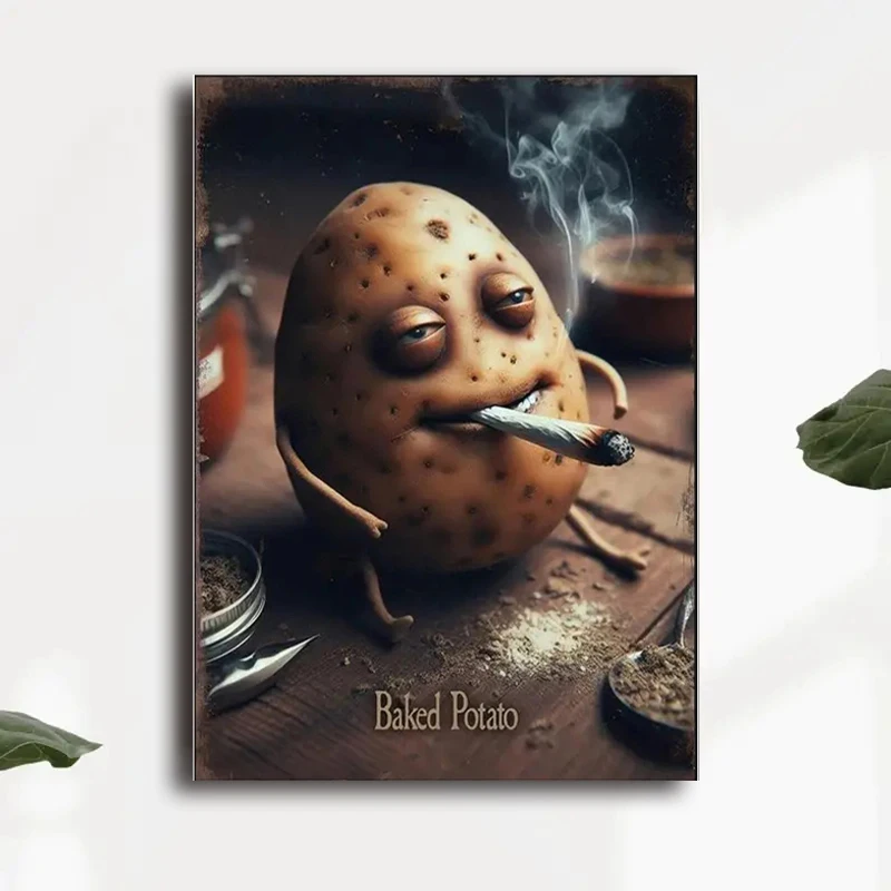 مطبوعات قماشية بطاطس مخبوزة على الطراز الحديث ، شخصية كرتونية تدخين غريبة ، فن جداري ، ملصقات لديكور غرفة المعيشة وغرفة النوم #5