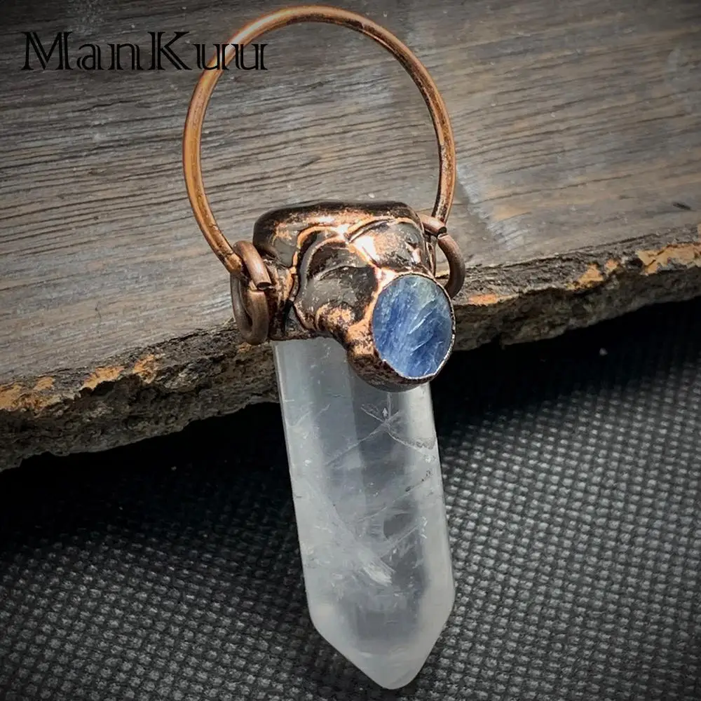 

mankuu vintage antique bronze plated natural aventurine rose quartz amethyst clear crystal pillar sweater chain pendant necklace