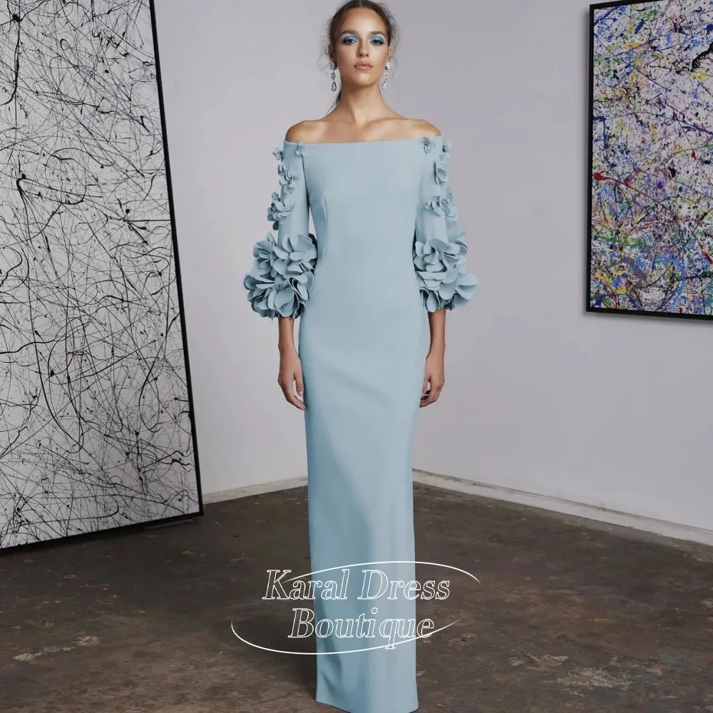 

Дубай Индивидуальные синие 3D цветы на одно плечо с длинными рукавами, вечерние платья с открытой спиной, платье для выпускного вечера длиной до пола, 2025