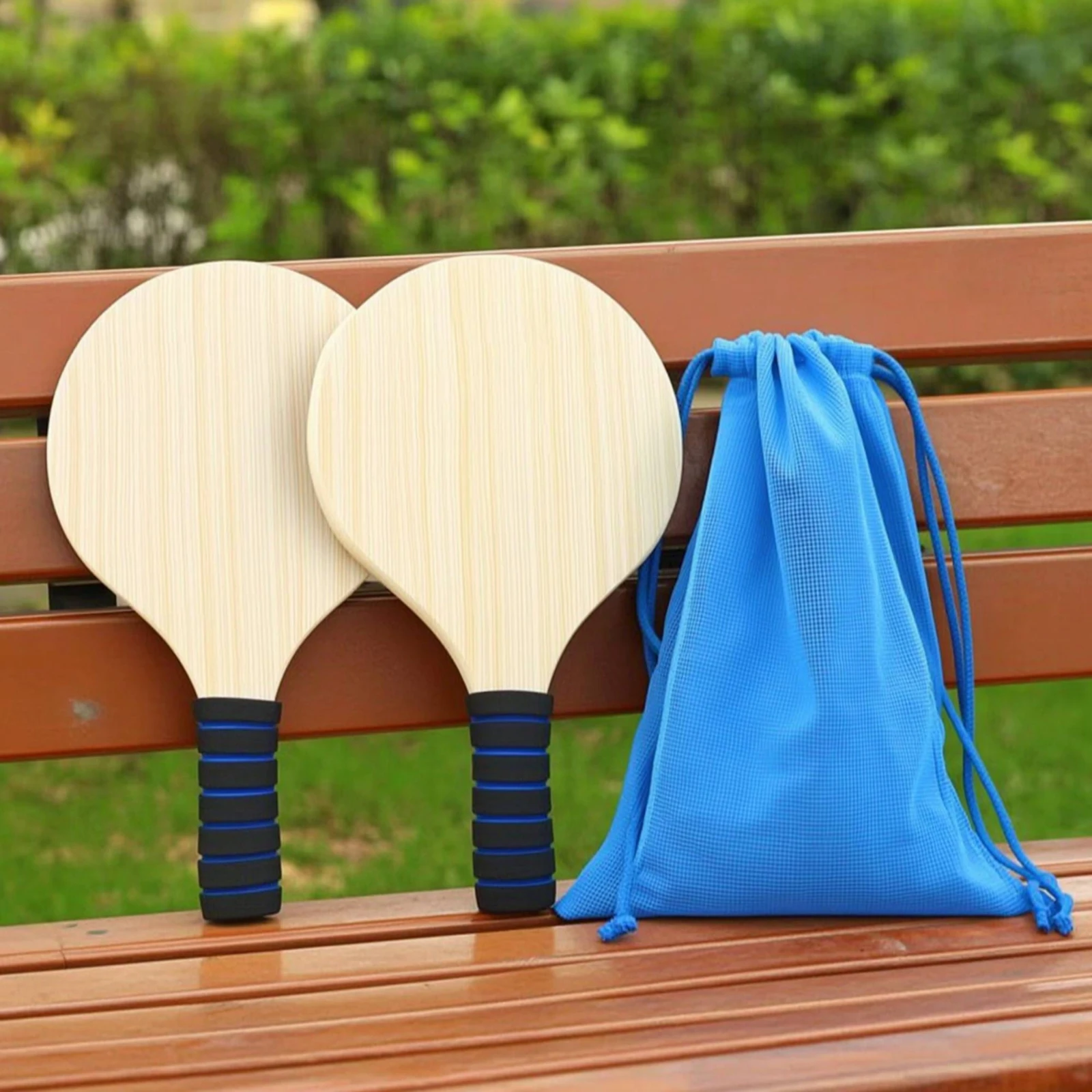 Wooden Beach Rackets Lightweight Beach Rackets with Bag Wooden Paddle Set Non-Slip Paddle Set with Balls Cushioned for Families
