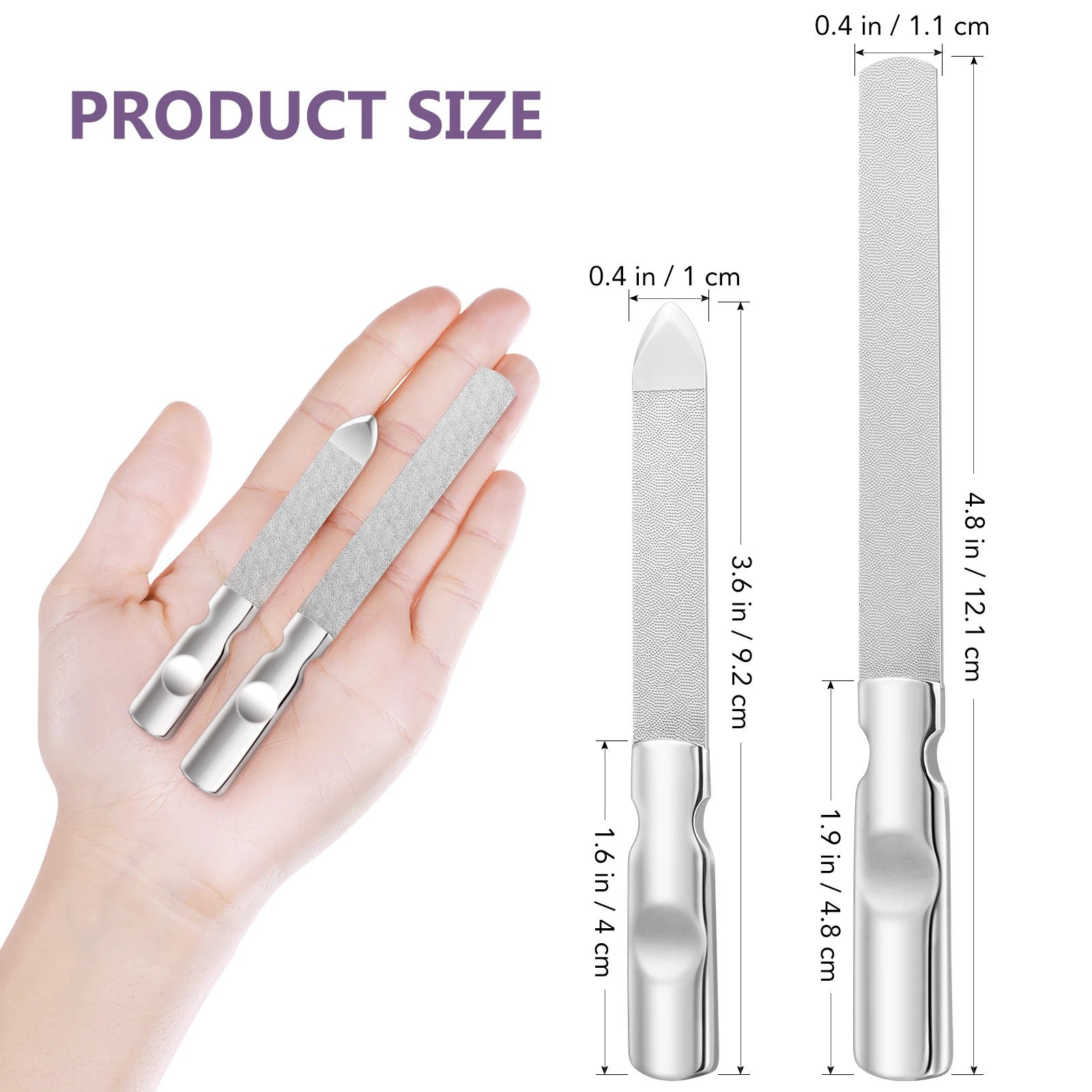 

2pcs Stainless Steel Nail File Fingernail Tool Manicure Buffer Travel Lightweight Portable Double Sided Rough Fine