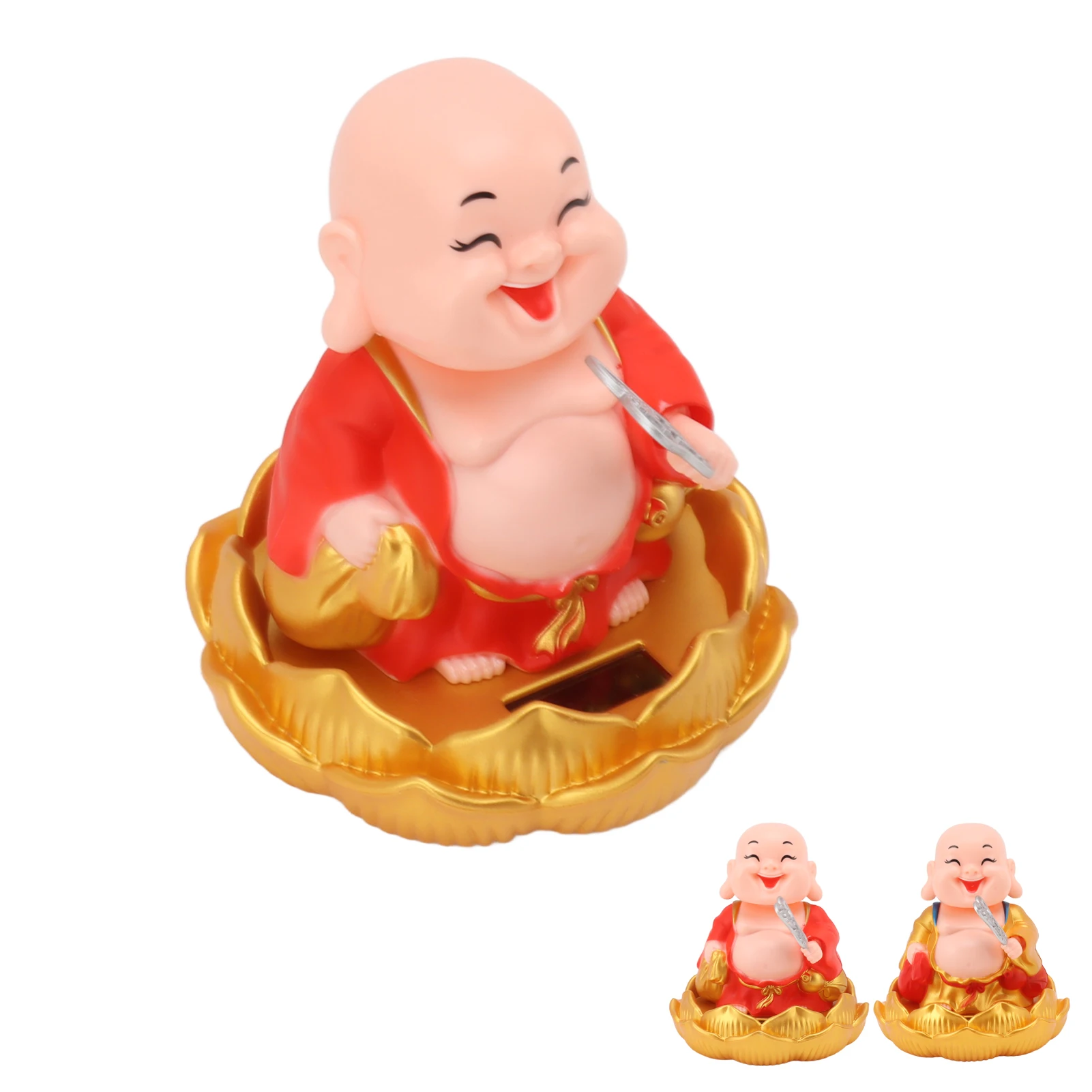 Solar Maitreya Statue Automatic Drive Nodding Light Energy Induction Bright Color Decorative Solar Buddha Car Ornament for Car