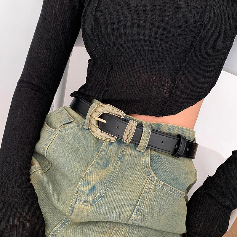 Vrouw Modieuze Riemen 110Cm Lange Effen Kleur Pu Riem Goud Kleur Metalen Gesp Student Trendy Jeans Riem