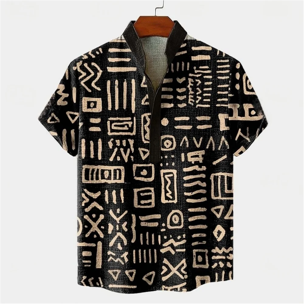 

Men's linen short sleeved shirt, button design, digital printing, casual and comfortable, fashionable to wear