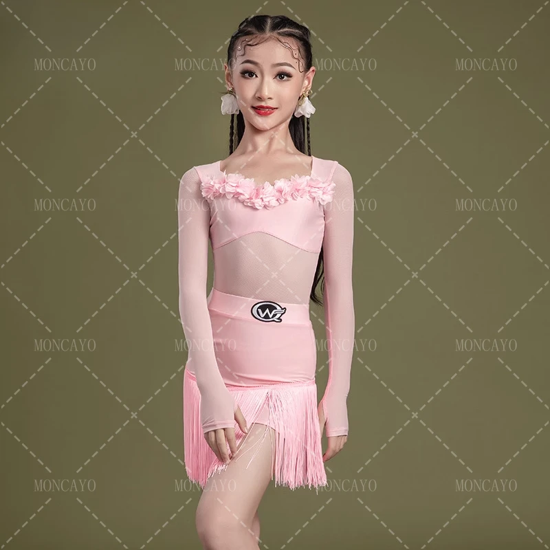 

Salsa Samba Tango Latin Dance Dress Girls Cha Cha Ballroom Dance Costume Fringe Latin Practice Dress Kids Competition Dress
