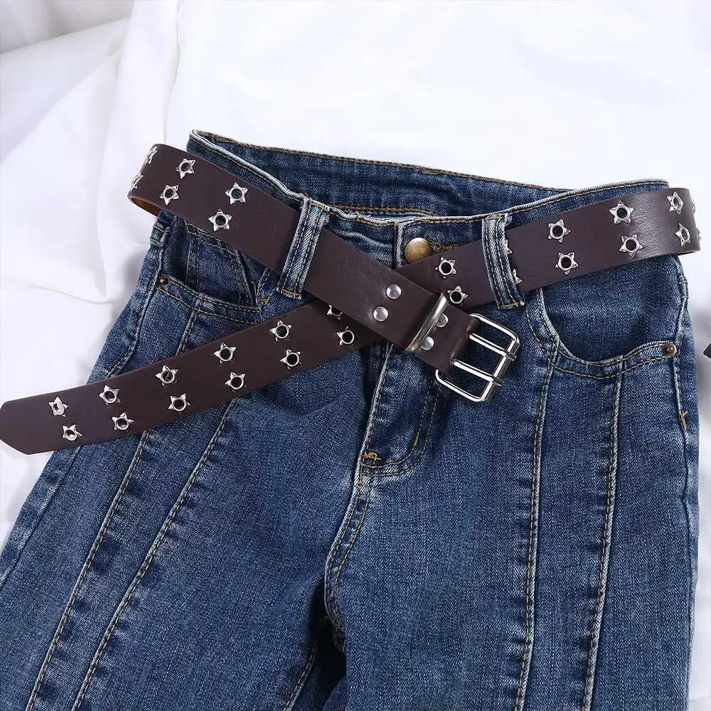 

Punk Wide Side Belt Accessories Double Breasted Star Hole Double Grommet Hole Waist Strap Korean Waist Belts Women Waistband