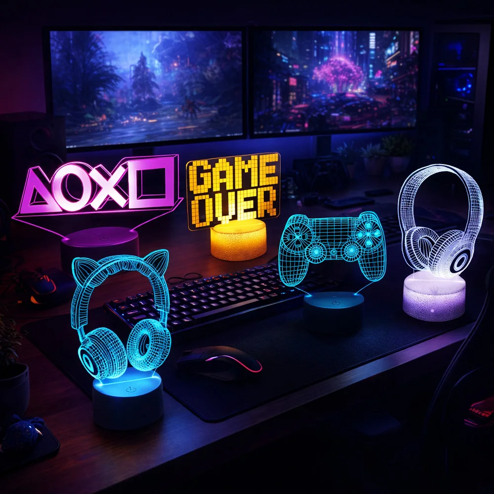 

3D неоновый игровой контроллер, светодиодный светильник, креативный ночник, 16-цветная окружающая лампа для декора игровой комнаты