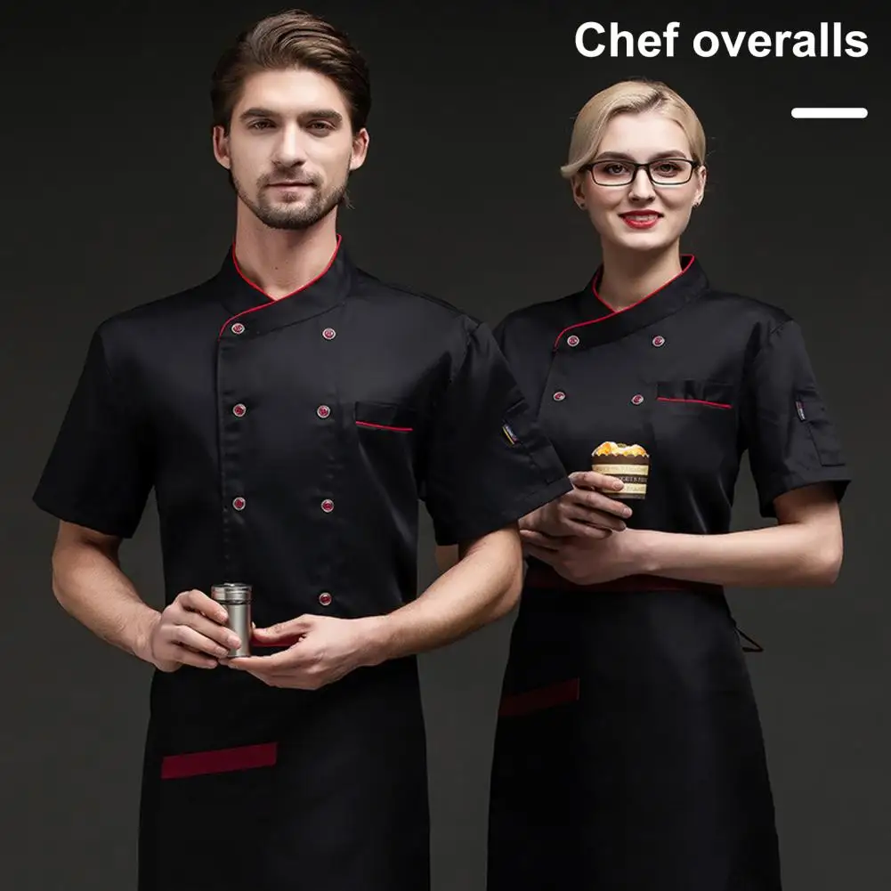 Unisex Button-Down Chef Uniform Coats com Bolsos para Hotéis, Restaurante, Uniformes de Cozinha, Casacos de Manga Curta, Elegante