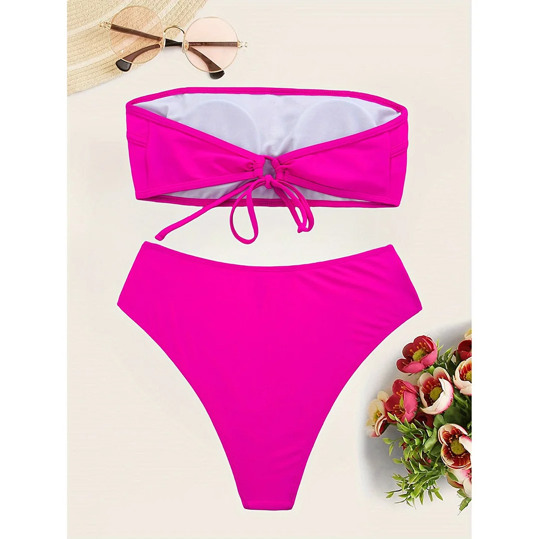 Sexy Bandeau-Bikini mit hohem Beinausschnitt, Damen-Badeanzug, Bikini mit hoher Taille, zweiteiliges Bikini-Set, Badebekleidung, Badeanzug, Modell V5444. – Detail 19