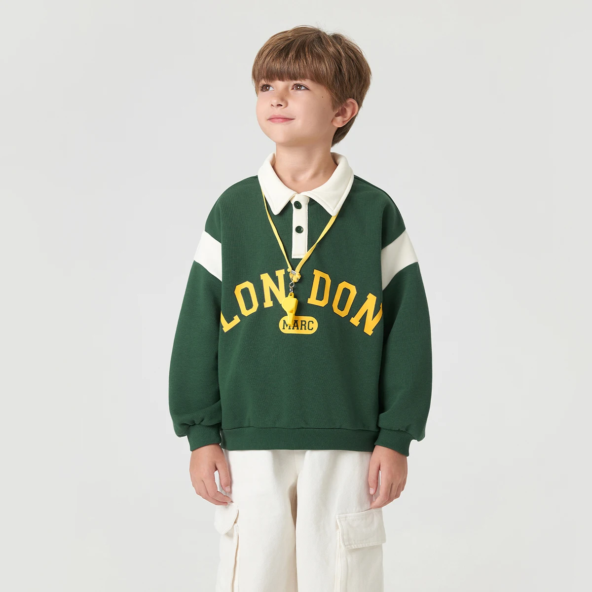 

MARC&JANIE Boys Preppy Style Polo Collar Letter Print Casual Sweatshirts for Autumn 231198