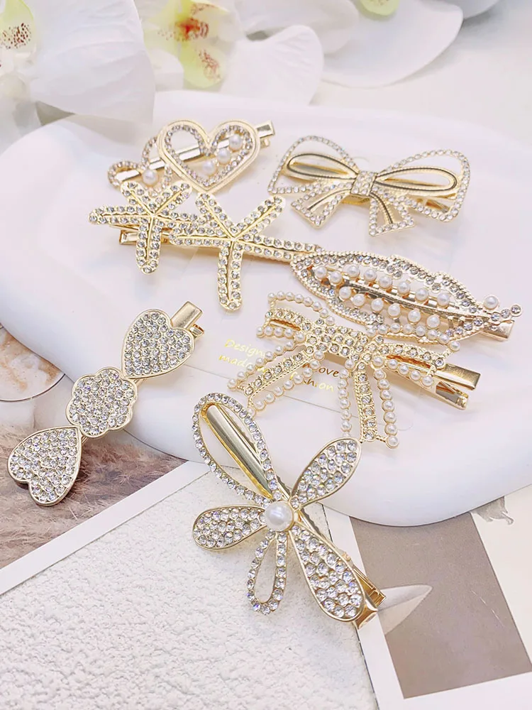 

1Pc Luxury Pearl Hair Clips For Women Bling Rhinestone Alloy Hair Pins Decorations Girls Hair Diy Accessories For Wedding Party