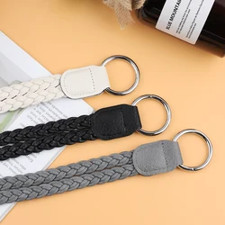 45CM Solid Color PU Woven Shoulder Bag Hand Pull Bag Strap Handmade For Women's Bag W Stainless steel silver buckle