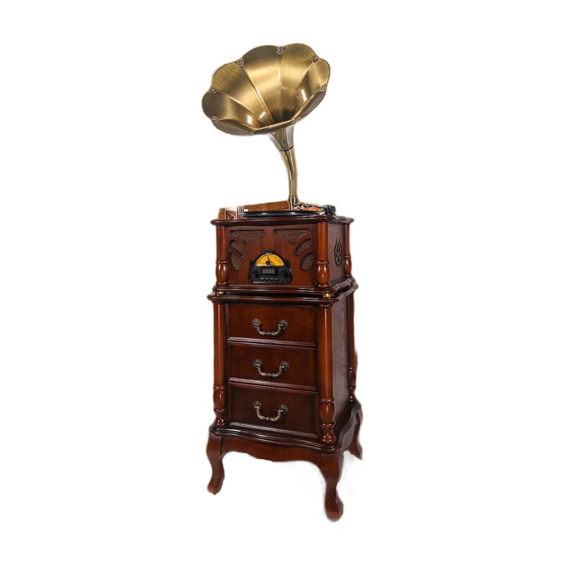 Vintage BT Multi Functional Gramophone Vinyl Record Player with CD USB Radio Function 60W Solid Wood Cabinet for  Living Room