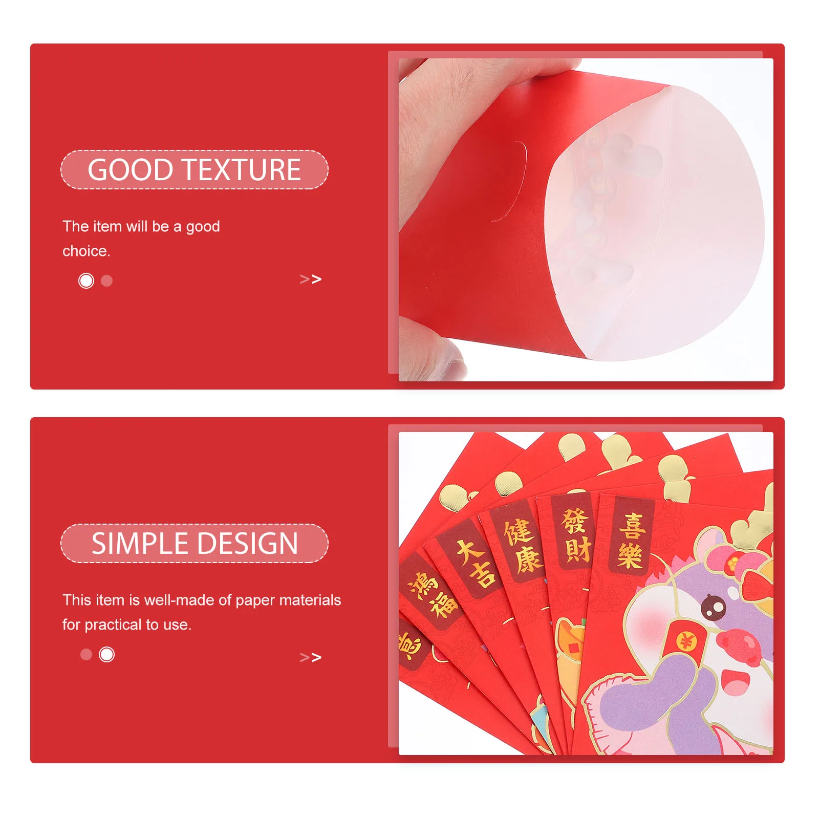 24Pcs 2024 Chinese New Year Spring Festival Red Envelopes Dragon Hongbao Lucky Money Gift Red Packet Festivals Blessing