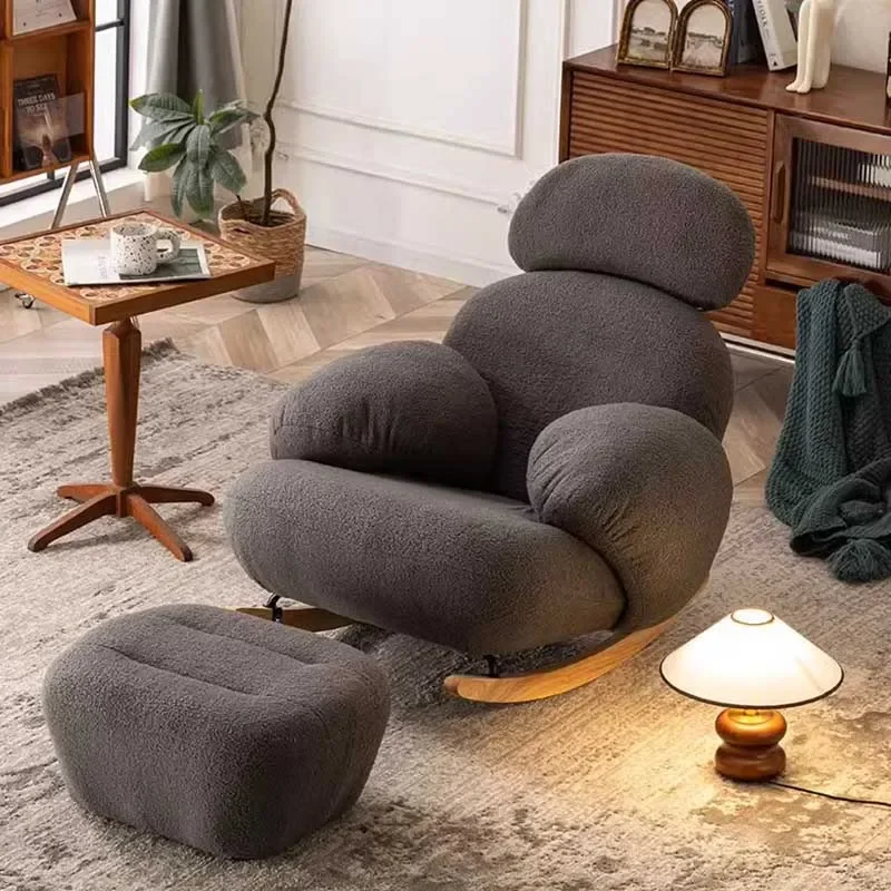 Ergonomic Recliner Wood Chair Living Room Reading Nordic Puffs Rocking Chair Mobile Comfy Relax Sillon Reclinables Furniture