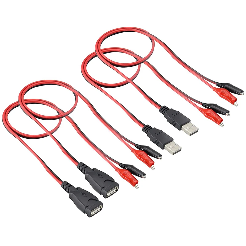 2 Paar Krokodil-Testklemmen, Klemme auf USB-Stecker und Buchse, Messleitungen, Stecker, Netzteil, Adapter, Draht, 50 cm Kabel