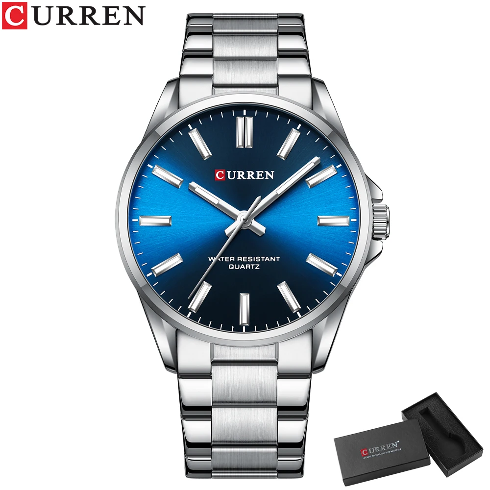CURREN Klassische Modemarkenuhren für Herren, Business-Quarz-Armbanduhren mit leuchtenden Zeigern und Edelstahlarmband 9