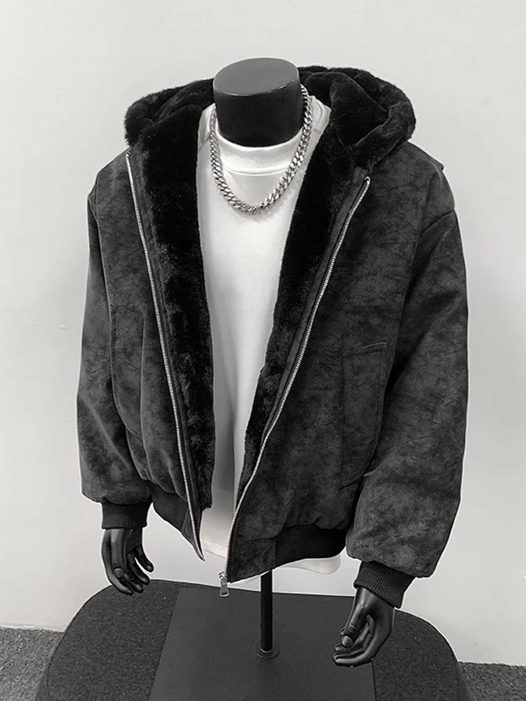 Thiened فرو الأرنب الصناعي مقنعين القطن Jaet المرأة شتاء دافئ مبطن سترة الوقوف تناسب طويلة Sve سستة إغلاق Bla...