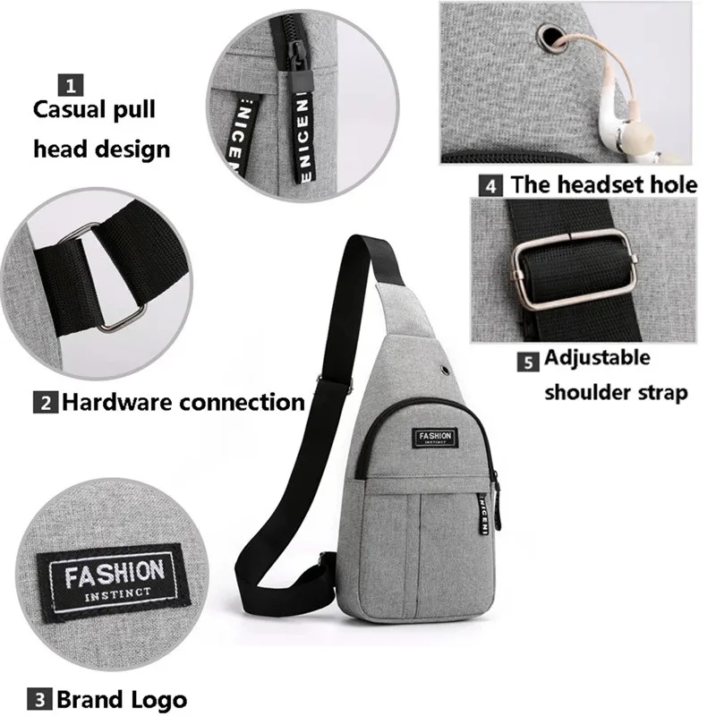 Bolso de hombro de nailon para hombre, bandolera cruzada para deportes al aire libre, para el pecho, de lona, para pícnic, para auriculares