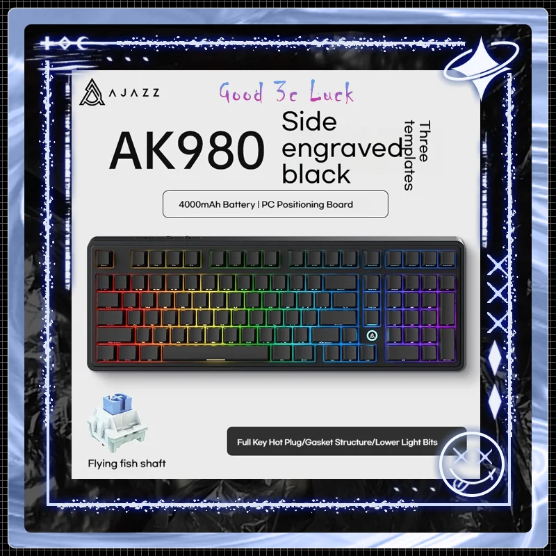 Ajazz Ak980 Mechanical Keyboard Tri-Mode 98 Array Gaming Keyboard Lights Acoustic Shaft For Pc Laptop Office Gifts