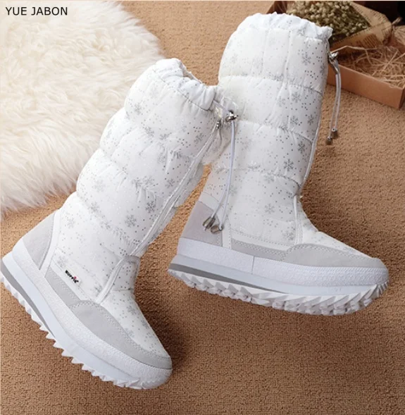 White Snowflake Print Women boots winter shoes women platform thick plush warm waterproof high snow boots botas mujer size 35-42