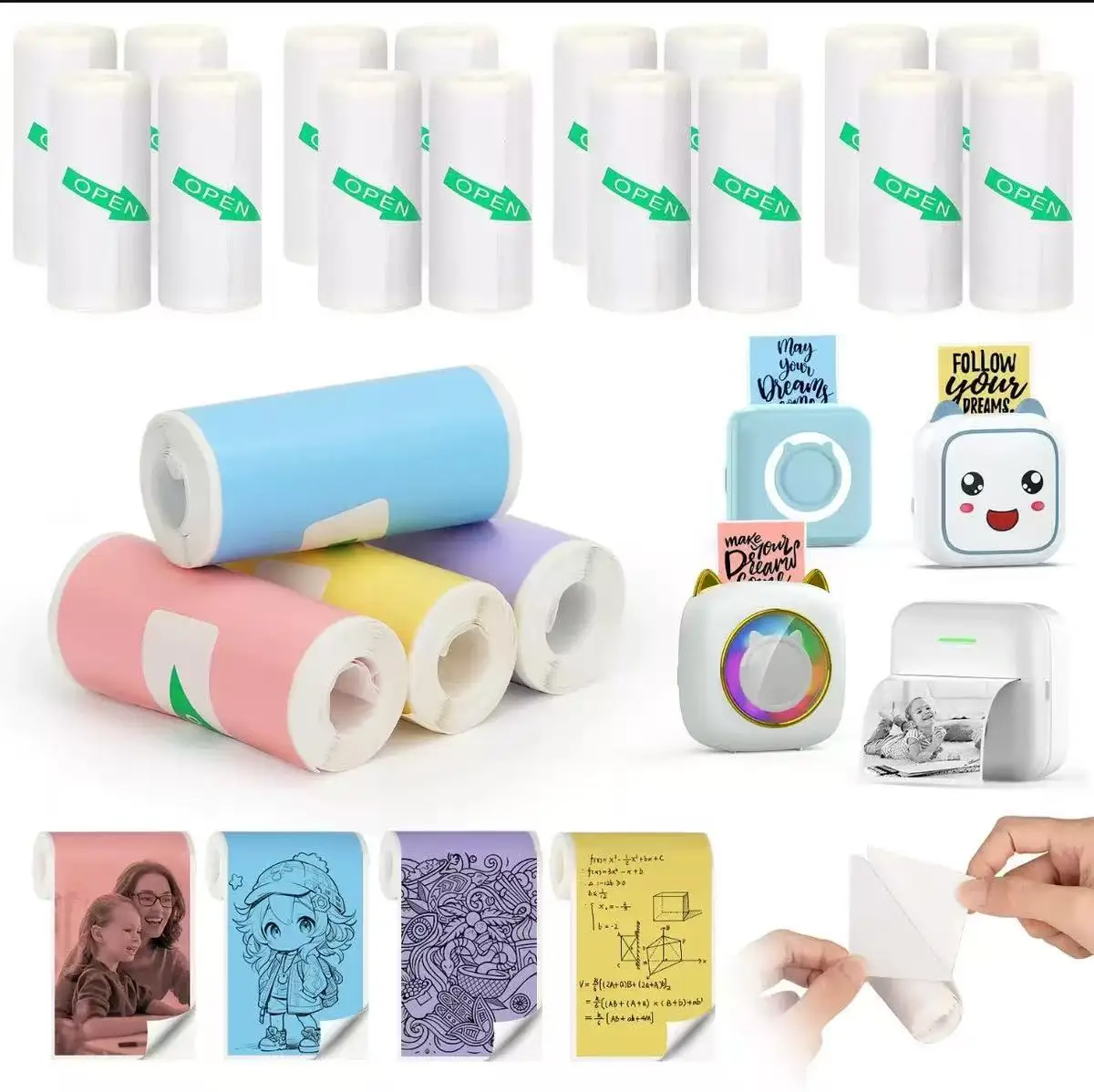 HD Mini Portable Thermal Printer 57mm Self-Adhesive Paper Label Sticker for Phone Picture Photo Printing Universal Portable Lab