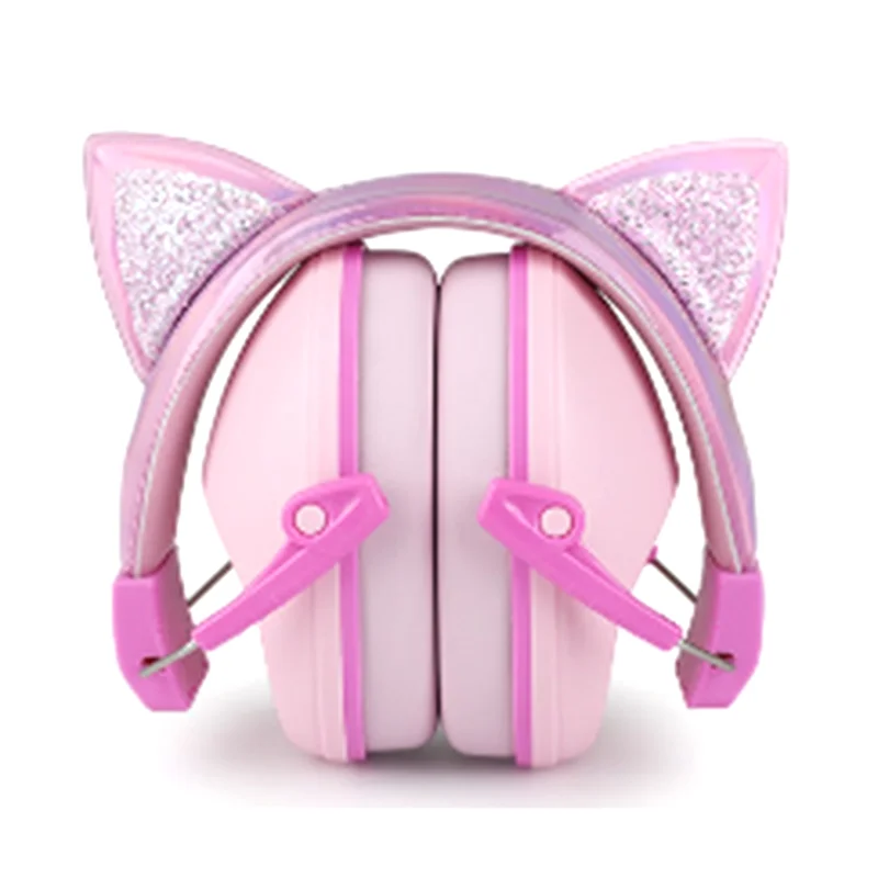 N82R Pink Cat Ears Kids Earmuffs Adjustable Anti-Noise Hearing Protector For Children For Study & Sleep Noise Cancelling