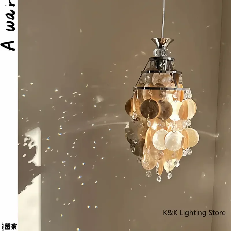 Cross-border Nordic Pendant Lamp French Pearl Shell Chandelier Restaurant Bar Designer Retro Study Bedroom Bedside Chime Lamp