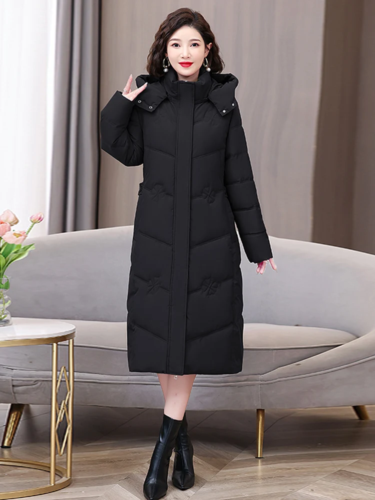 

Women's Mid-Length Over-Knee Slim-Fit Cotton Jaet Coat with Detachable Hood Large Size Polyester Fabric Winter New Arrival