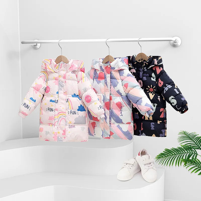 Winter Fashion Baby Girls Children Jackets Female Cotton-Padded Warm Long Clothes Size 100-140cm