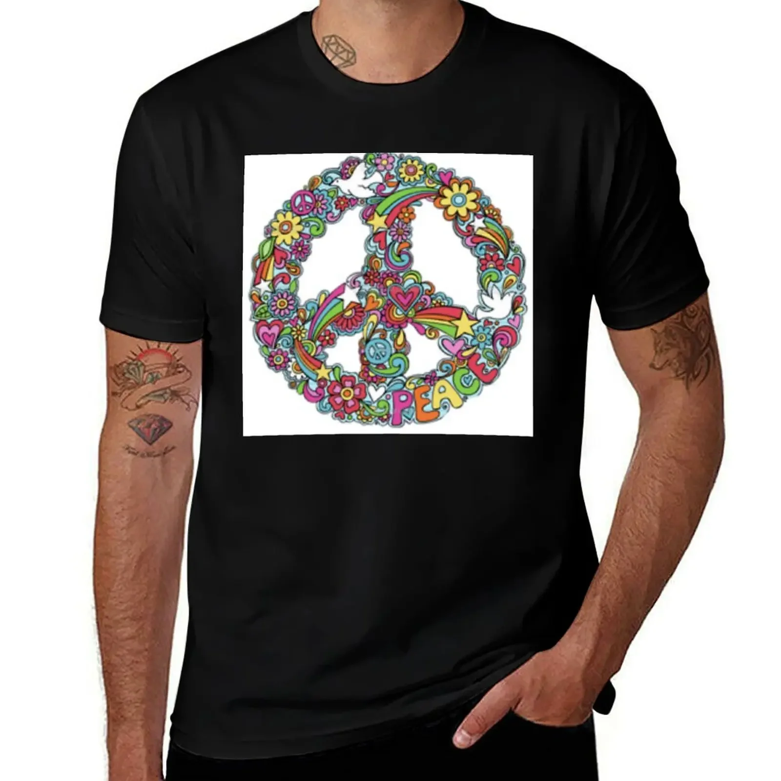 Colourful Peace Sign T-Shirt sweat cotton graphic tees graphic tee shirt designer shirts Short sleeve tee men