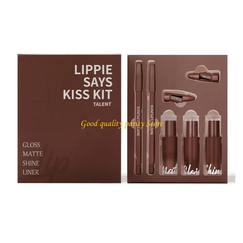 M4ya 5 in 1 rossetto set per donne ragazze, rossetto liquido opaco + lucentezza lebbro brillante + lucidalabbra + matita per