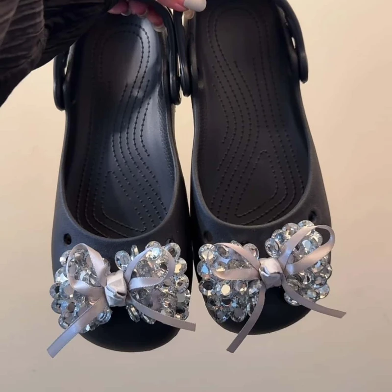 

New Ballet Shoes Charms Pack DIY Black Big Bow Shoe Decorations Diamond Butterfly Shoe Charms Set Women Shoe Accessories