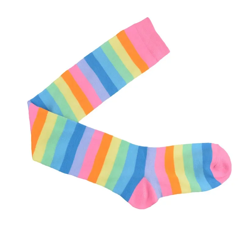 1Pair Multi-color Rainbow over Knee Length Cute Girls JK Socks Ladies Autumn Winter Thick Sock Striped Thigh High Stockings