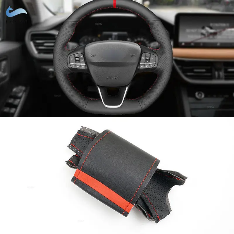 Car Steering Wheel Cover Perforated Leather Trim For Ford Focus Fiesta (ST | ST-Line) 2017-2020 Kuga Puma (ST-Line) 2019 2020