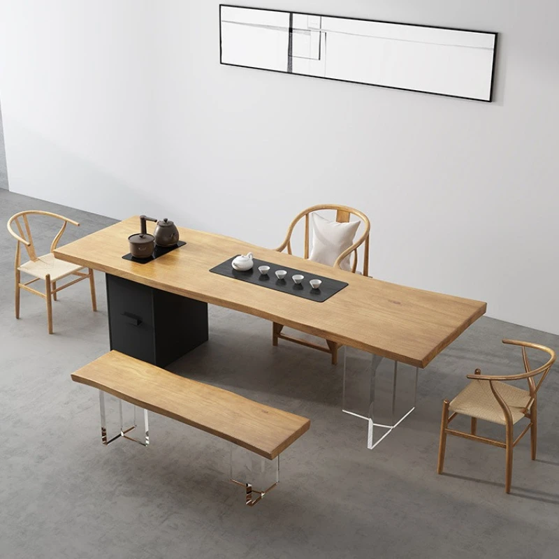 

Acrylic log tea table Simple large board table Solid wood tea Balcony long table and chairs Office integrated tea