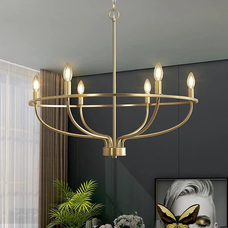 

American Gold/Black/Silvery Wrought Iron Chandeliers Candle Hanging Lamps Restaurant Living Room Kitchen Bedroom Pendant Lights