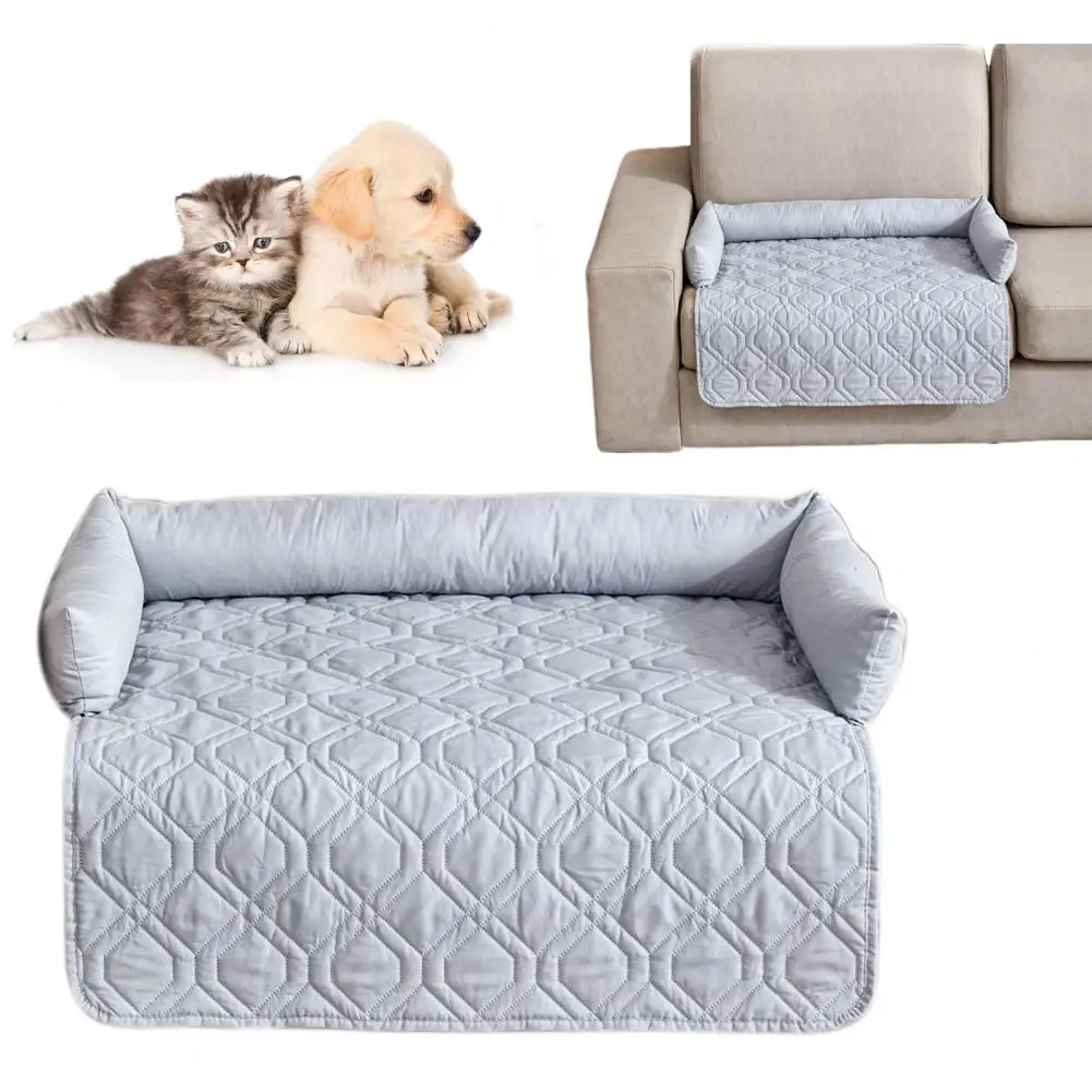 Comfortable Pet Bed Waterproof Dog Bed Mat with Bolster Anti-slip Pet Blanket 2-in-1 Sofa Cover for Cats for Furniture for Pets