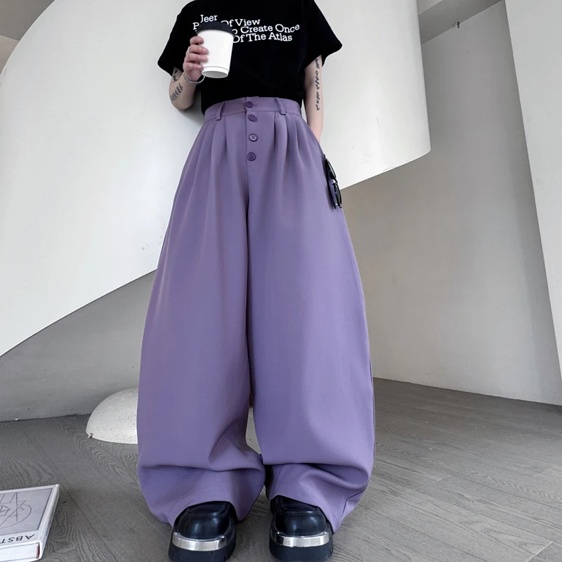 

Американские винтажные фиолетовые плиссированные брюки-кюлоты свободного кроя, широкие драпированные брюки-костюм, прямые джинсы