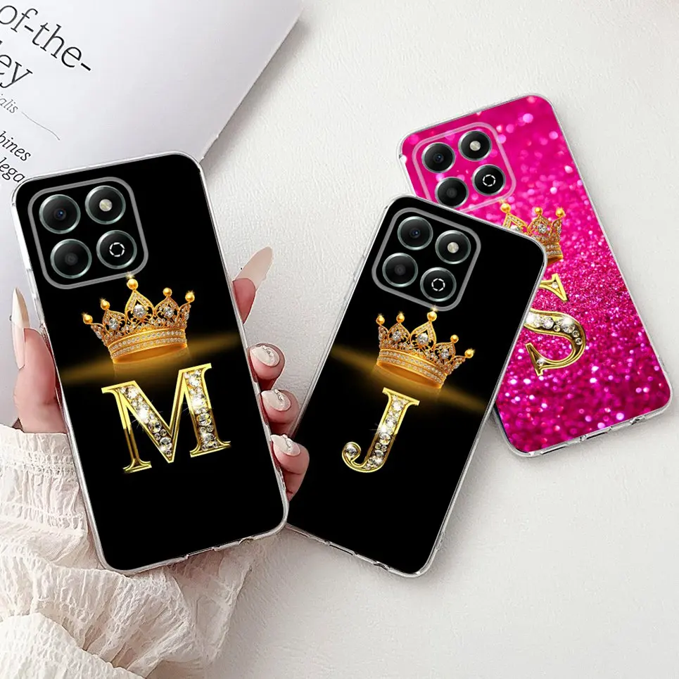 

Case For Honor X6A Plus X6 X6s 4G 5G Bumper Cover HonorX6 X6A+ Phone Shell Initials Letter Pattern Soft TPU Silicone Transparent