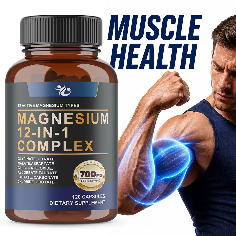 Magnesium Complex 700mg – 12-in-1 Magnesium Supplement, High Absorption for Muscle,Heart,Sleep,Bone,Nerve Support – 120 Capsules